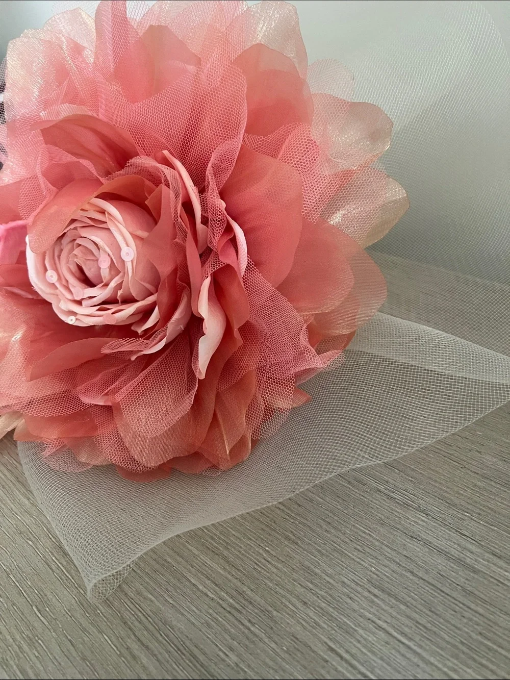 Whittall & Shon Coral fascinator Floral Tulle Headpiece posy